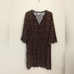 Old Navy XL Tall Black Dress with Gold and Red Small Floral Pattern